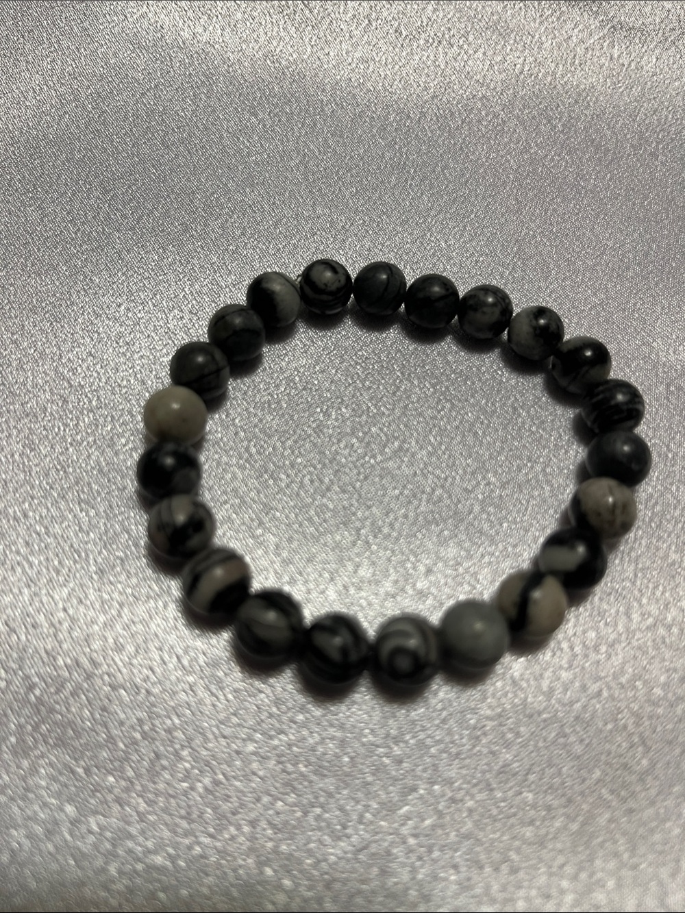 Men's Black and Gray Beaded Stretch Bracelet